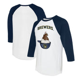 Milwaukee Brewers Tiny Turnip Unisex Sundae Helmet 3/4-Sleeve Raglan T-Shirt - White/Navy - MLB Sale