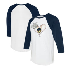 Milwaukee Brewers Tiny Turnip Unisex Tiara Heart 3/4-Sleeve Raglan T-Shirt - White/Navy - MLB Discount