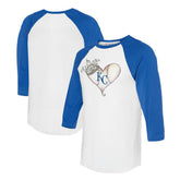 Kansas City Royals Tiny Turnip Unisex Tiara Heart 3/4-Sleeve Raglan T-Shirt - White/Royal - MLB Discount