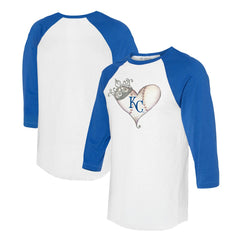 Kansas City Royals Tiny Turnip Unisex Tiara Heart 3/4-Sleeve Raglan T-Shirt - White/Royal - MLB Discount