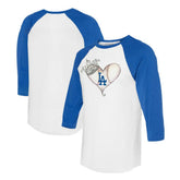 Los Angeles Dodgers Tiny Turnip Unisex Tiara Heart 3/4-Sleeve Raglan T-Shirt - White/Royal - MLB Sale