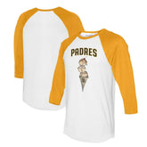 San Diego Padres Tiny Turnip Unisex Triple Scoop 3/4-Sleeve Raglan T-Shirt - White/Gold - MLB on Sale