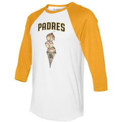 San Diego Padres Tiny Turnip Unisex Triple Scoop 3/4-Sleeve Raglan T-Shirt - White/Gold - MLB on Sale