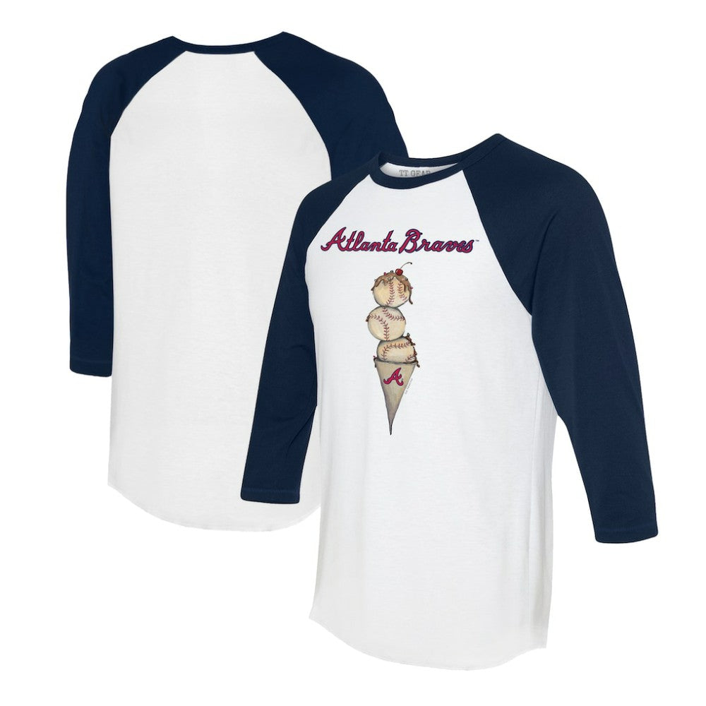 Atlanta Braves Tiny Turnip Unisex Triple Scoop 3/4-Sleeve Raglan T-Shirt - White/Navy - MLB Sale