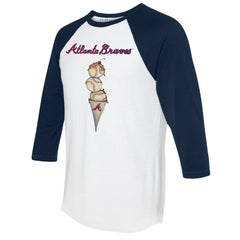 Atlanta Braves Tiny Turnip Unisex Triple Scoop 3/4-Sleeve Raglan T-Shirt - White/Navy - MLB Sale