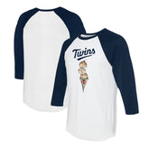 Minnesota Twins Tiny Turnip Unisex Triple Scoop 3/4-Sleeve Raglan T-Shirt - White/Navy - MLB Sale