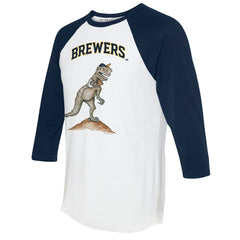 Milwaukee Brewers Tiny Turnip Unisex TT Rex 3/4-Sleeve Raglan T-Shirt - White/Navy - MLB Online