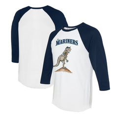 Seattle Mariners Tiny Turnip Unisex TT Rex 3/4-Sleeve Raglan T-Shirt - White/Navy - MLB Discount
