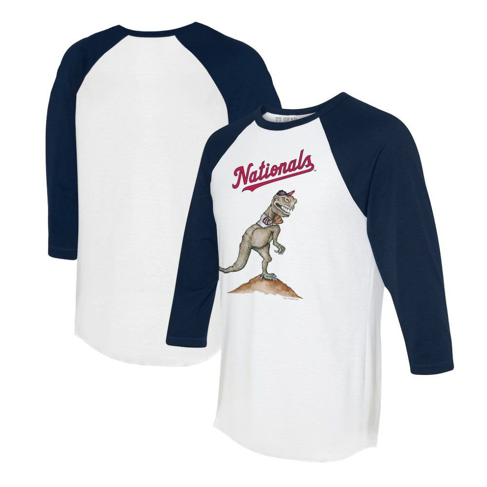Washington Nationals Tiny Turnip Unisex TT Rex 3/4-Sleeve Raglan T-Shirt - White/Navy - MLB Discount