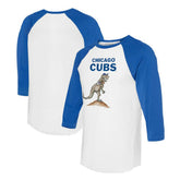 Chicago Cubs Tiny Turnip Unisex TT Rex 3/4-Sleeve Raglan T-Shirt - White/Royal - MLB Lifestyle