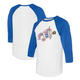 Los Angeles Dodgers Tiny Turnip Unisex Unicorn 3/4-Sleeve Raglan T-Shirt - White/Royal - MLB Discount