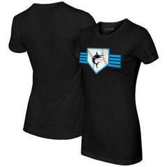 Miami Marlins Tiny Turnip Women's Base Stripe T-Shirt - Black - MLB Sale