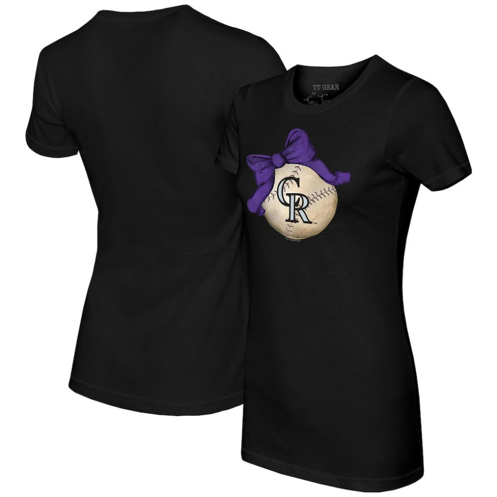 Colorado Rockies Tiny Turnip Women's Baseball Bow T-Shirt - Black - MLB Sale