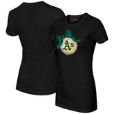 Athletics Tiny Turnip Women's Baseball Bow T-Shirt - Black - MLB on Sale