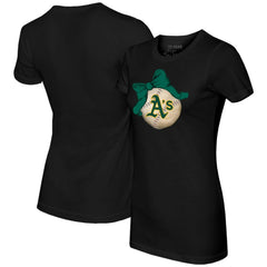 Athletics Tiny Turnip Women's Baseball Bow T-Shirt - Black - MLB on Sale