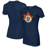 Detroit Tigers Tiny Turnip Women's Baseball Bow T-Shirt - Navy - MLB Discount