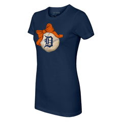 Detroit Tigers Tiny Turnip Women's Baseball Bow T-Shirt - Navy - MLB Discount