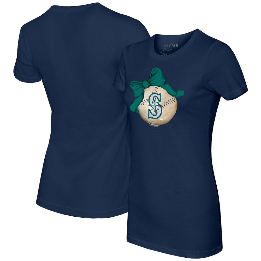 Seattle Mariners Tiny Turnip Women's Baseball Bow T-Shirt - Navy - MLB Online