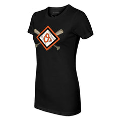 Baltimore Orioles Tiny Turnip Women's Diamond Cross Bats T-Shirt - Black - MLB Lifestyle