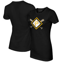 Pittsburgh Pirates Tiny Turnip Women's Diamond Cross Bats T-Shirt - Black - MLB Sale