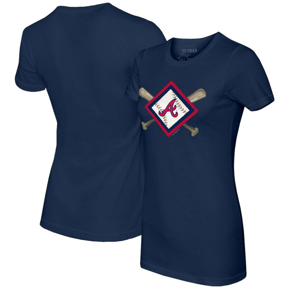 Atlanta Braves Tiny Turnip Women's Diamond Cross Bats T-Shirt - Navy - MLB Discount