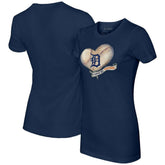 Detroit Tigers Tiny Turnip Women's Heart Banner T-Shirt - Navy - MLB on Sale