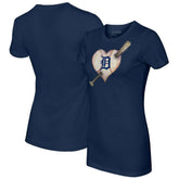 Detroit Tigers Tiny Turnip Women's Heart Bat T-Shirt - Navy - MLB Lifestyle