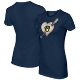 Milwaukee Brewers Tiny Turnip Women's Heart Bat T-Shirt - Navy - MLB Sale