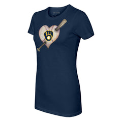 Milwaukee Brewers Tiny Turnip Women's Heart Bat T-Shirt - Navy - MLB Sale