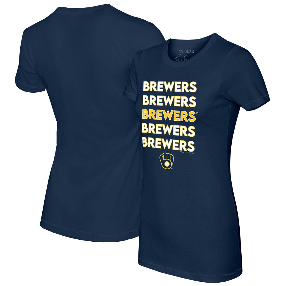 Milwaukee Brewers Tiny Turnip Women's Stacked T-Shirt - Navy - MLB Online