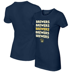 Milwaukee Brewers Tiny Turnip Women's Stacked T-Shirt - Navy - MLB Online
