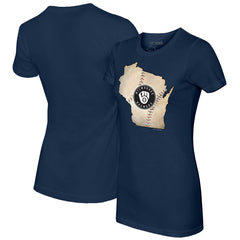 Milwaukee Brewers Tiny Turnip Women's State Outline T-Shirt - Navy - MLB Discount
