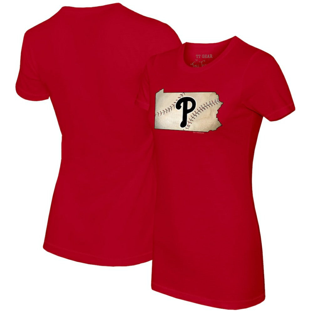 Philadelphia Phillies Tiny Turnip Women's State Outline T-Shirt - Red - MLB Discount