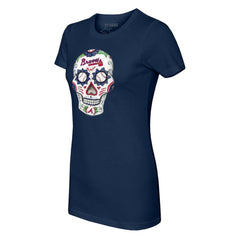 Atlanta Braves Tiny Turnip Women's Sugar Skull T-Shirt - Navy - MLB Lifestyle
