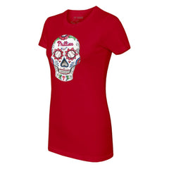Philadelphia Phillies Tiny Turnip Women's Sugar Skull T-Shirt - Red - MLB Lifestyle