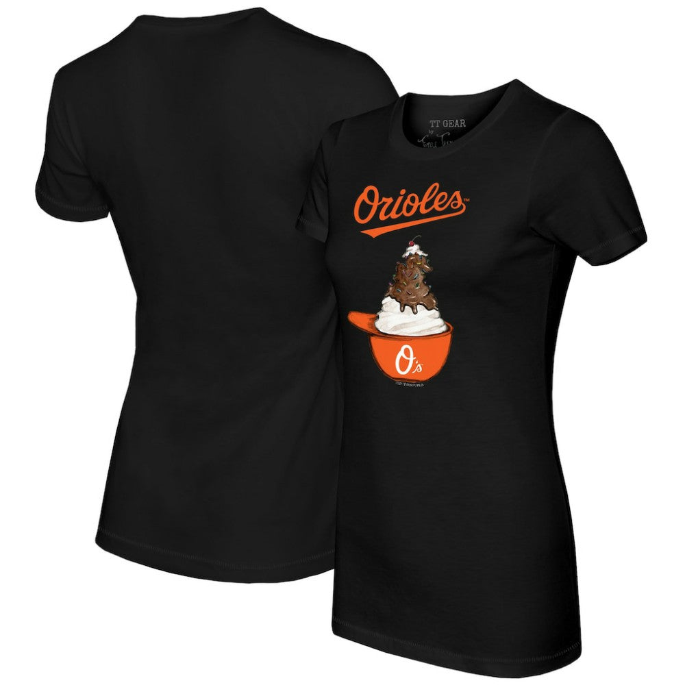 Baltimore Orioles Tiny Turnip Women's Sundae Helmet T-Shirt - Black - MLB Discount