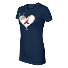 Atlanta Braves Tiny Turnip Women's Tiara Heart T-Shirt - Navy - MLB on Sale