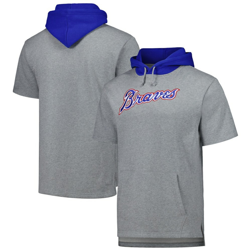 Atlanta Braves Mitchell & Ness Postgame Short Sleeve Pullover Hoodie - Heather Gray - Mitchell & Ness Sale