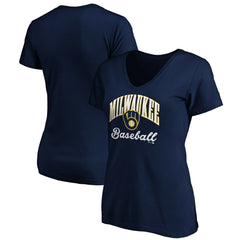 Milwaukee Brewers Women's Core Victory Script V-Neck T-Shirt - Navy - MLB Discount