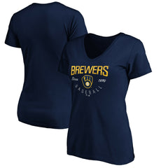Milwaukee Brewers Women's Core Live For It V-Neck T-Shirt - Navy - MLB Sale