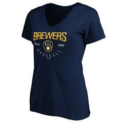 Milwaukee Brewers Women's Core Live For It V-Neck T-Shirt - Navy - MLB Sale