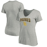 San Diego Padres Women's Core Team Lock Up Wordmark V-Neck T-Shirt - Gray - MLB Discount
