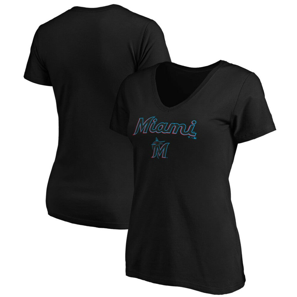 Miami Marlins Women's Core Team Lock Up V-Neck T-Shirt - Black - MLB Online