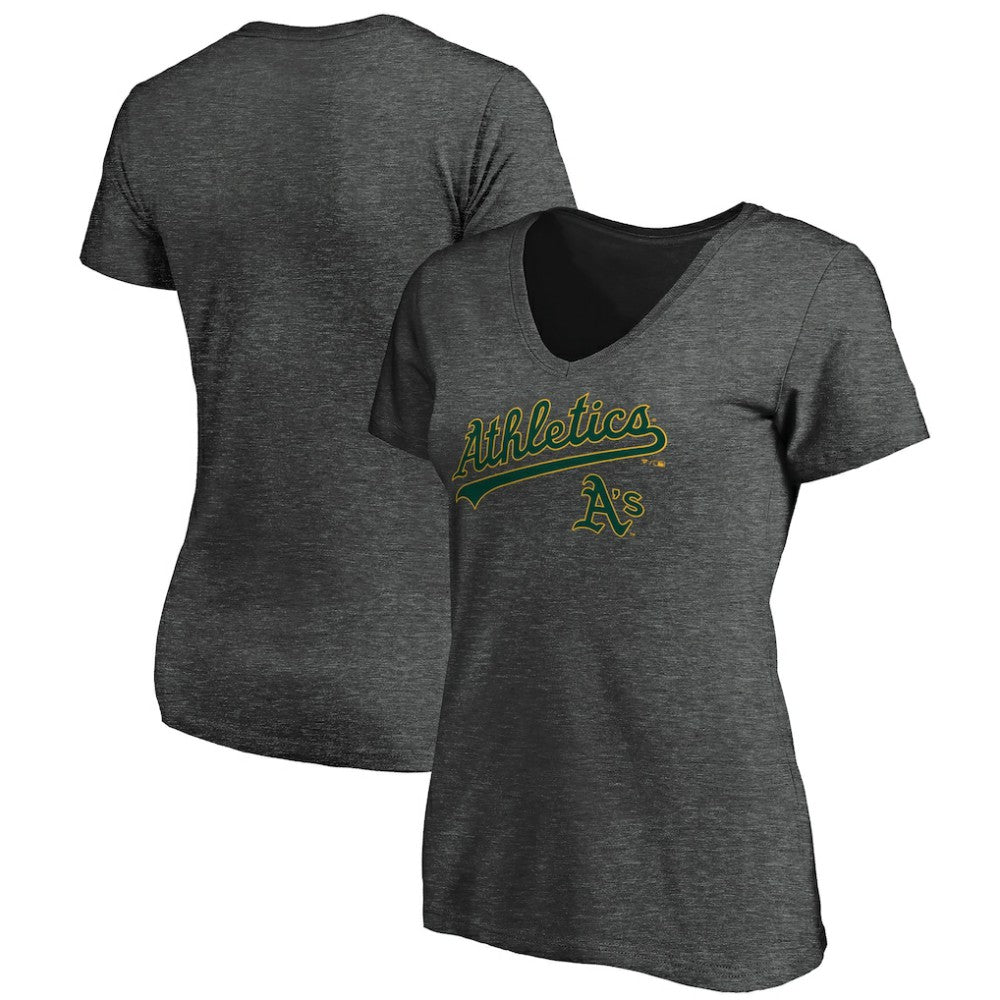 Athletics Women's Core Team Lock Up V-Neck T-Shirt - Charcoal - MLB Sale
