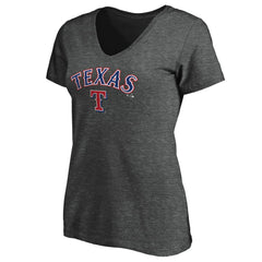 Texas Rangers Women's Core Team Lock Up Wordmark V-Neck T-Shirt - Charcoal - MLB Discount