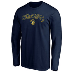 Milwaukee Brewers Team Lock Up Wordmark Long Sleeve T-Shirt - Navy - MLB on Sale