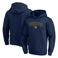 Milwaukee Brewers Team Lock Up Wordmark Pullover Hoodie - Navy - MLB Online