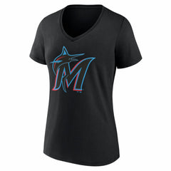 Miami Marlins Women's Logo V-Neck T-Shirt - Black - MLB Sale