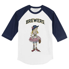 Milwaukee Brewers Tiny Turnip Youth Babes 3/4-Sleeve Raglan T-Shirt - White/Navy - MLB on Sale
