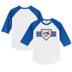 Toronto Blue Jays Tiny Turnip Youth Base Stripe 3/4-Sleeve Raglan T-Shirt - White/Royal - MLB Lifestyle